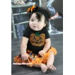 Halloween Black Baby Bodysuit Spider Web Pumpkin Pettiskirt & Sparkle Rhinestone Orange Pumpkin Print JS4770